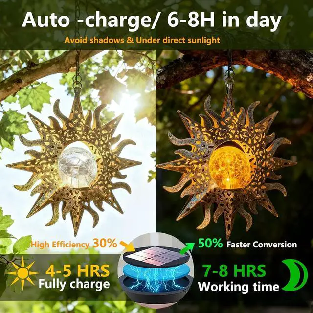 Alt view image 4 of 7 - Solar Sun Lanterns Outdoor Waterproof Hanging Solar Lights Garden Decor