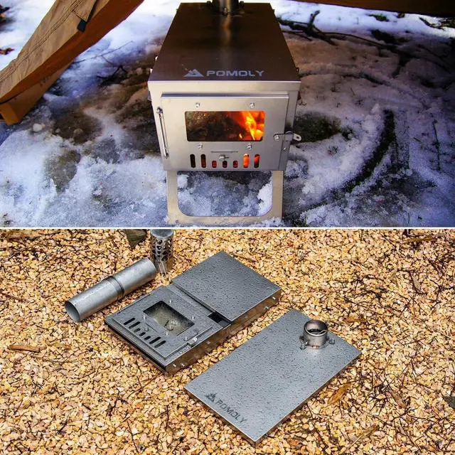 Alt view image 3 of 7 - POMOLY Camping Wood Stove Hot Tent Stove, Ti 0.6 Portable Lightweight Titanium Stove for Hiking, Cooking, Heating (Stove Pipe 9.84ft / 3m)