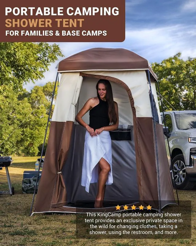 Alt view image 2 of 7 - KingCamp Camping Shower Tent, Portable Outdoor Privacy Toilet & Changing Tent Windproof & Waterproof Easy Setup Shelter with Shower Bag for Camping Hiking Beach