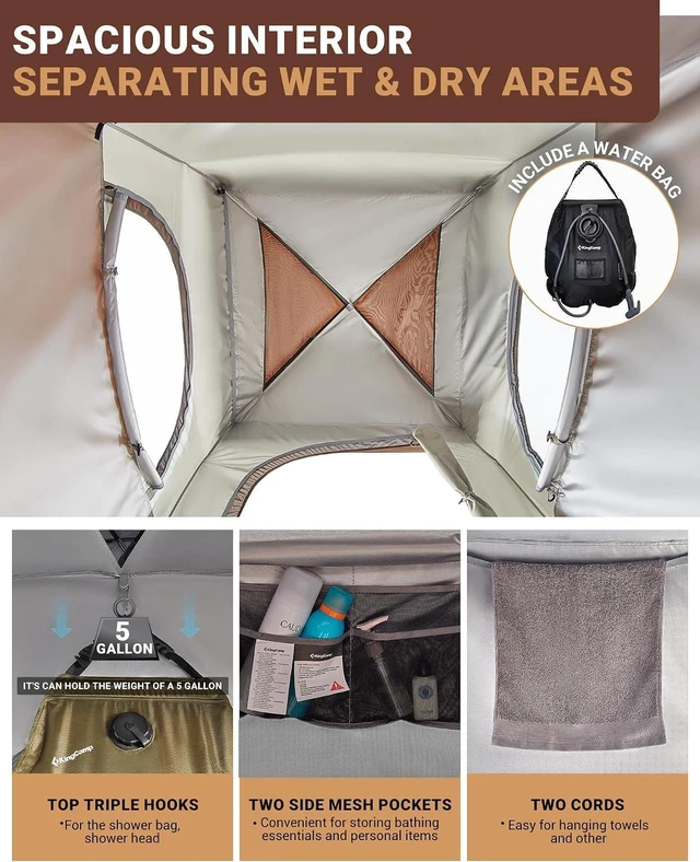 Alt view image 3 of 7 - KingCamp Camping Shower Tent, Portable Outdoor Privacy Toilet & Changing Tent Windproof & Waterproof Easy Setup Shelter with Shower Bag for Camping Hiking Beach