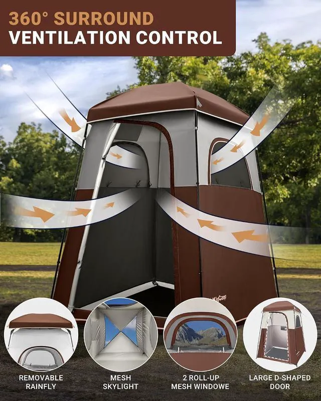 Alt view image 4 of 7 - KingCamp Camping Shower Tent, Portable Outdoor Privacy Toilet & Changing Tent Windproof & Waterproof Easy Setup Shelter with Shower Bag for Camping Hiking Beach