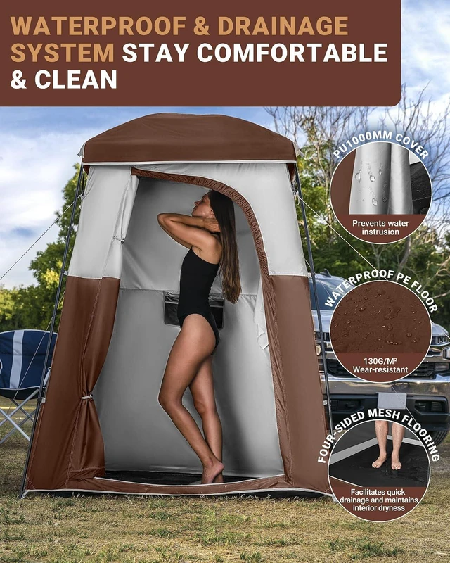 Alt view image 5 of 7 - KingCamp Camping Shower Tent, Portable Outdoor Privacy Toilet & Changing Tent Windproof & Waterproof Easy Setup Shelter with Shower Bag for Camping Hiking Beach