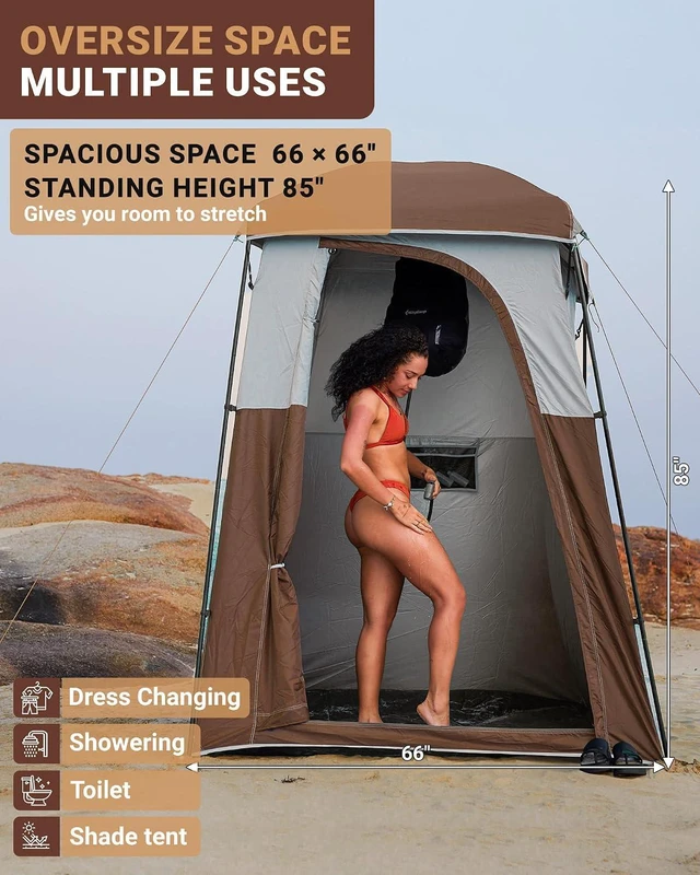 Alt view image 6 of 7 - KingCamp Camping Shower Tent, Portable Outdoor Privacy Toilet & Changing Tent Windproof & Waterproof Easy Setup Shelter with Shower Bag for Camping Hiking Beach