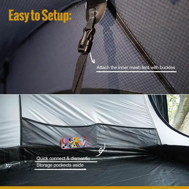 Alt view image 7 of 7 - OneTigris COMETA Camping Tent, Detachable Inner Mesh Tent & Portable Carry Bag Included, Easy Setup, Waterproof Windproof Tunnel Tent for Outdoors Camping Canoeing Beach Travel Picnic
