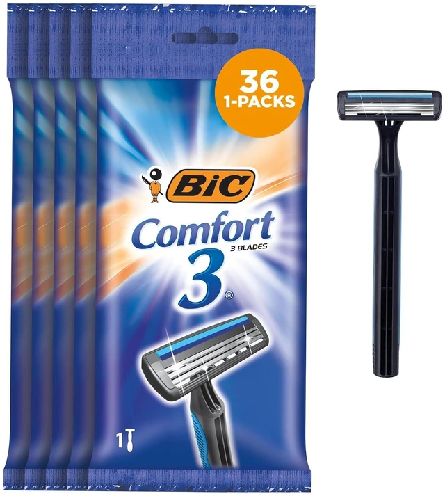 Main image of BIC Comfort 3 Disposable Razors, Long-Lasting 3-Blade Shaving, 1-Count