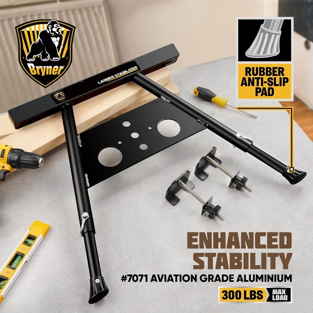 Alt view image 2 of 6 - Ladder Stabilizer, Extension Ladder Stabilizer for Roof Wall Standoff Ladder Accessory Safety Stability Aviation Grade Aluminium, Adjustable Length 22-29.5In Ladder Stabilizer