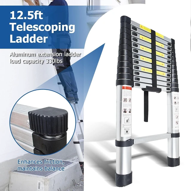 Alt view image 2 of 7 - WFLNHB 12.5 FT Telescoping Ladder Aluminum Extension Ladder Collapsible Suitable for Outdoor or Indoor