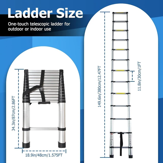 Alt view image 4 of 7 - WFLNHB 12.5 FT Telescoping Ladder Aluminum Extension Ladder Collapsible Suitable for Outdoor or Indoor