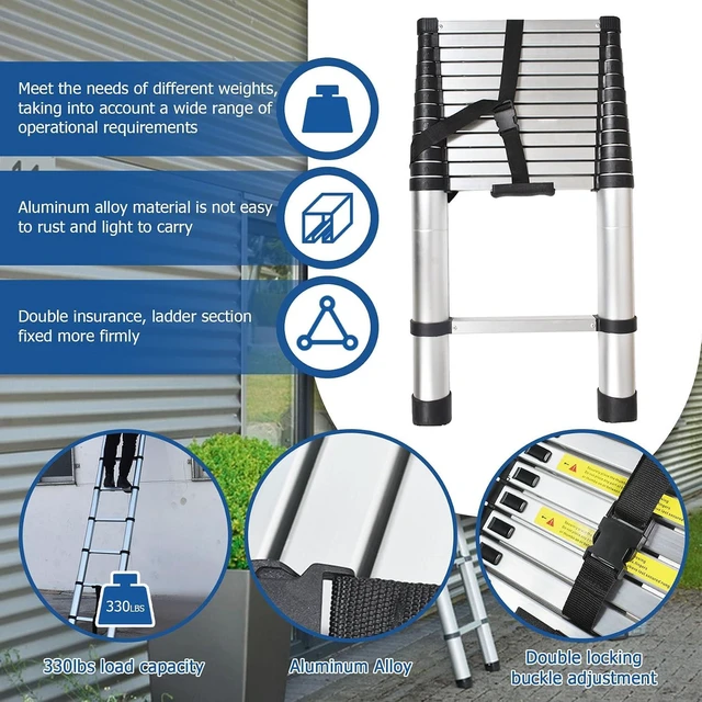 Alt view image 3 of 7 - WFLNHB 12.5 FT Telescoping Ladder Aluminum Extension Ladder Collapsible Suitable for Outdoor or Indoor