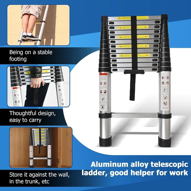 Alt view image 5 of 7 - WFLNHB 12.5 FT Telescoping Ladder Aluminum Extension Ladder Collapsible Suitable for Outdoor or Indoor