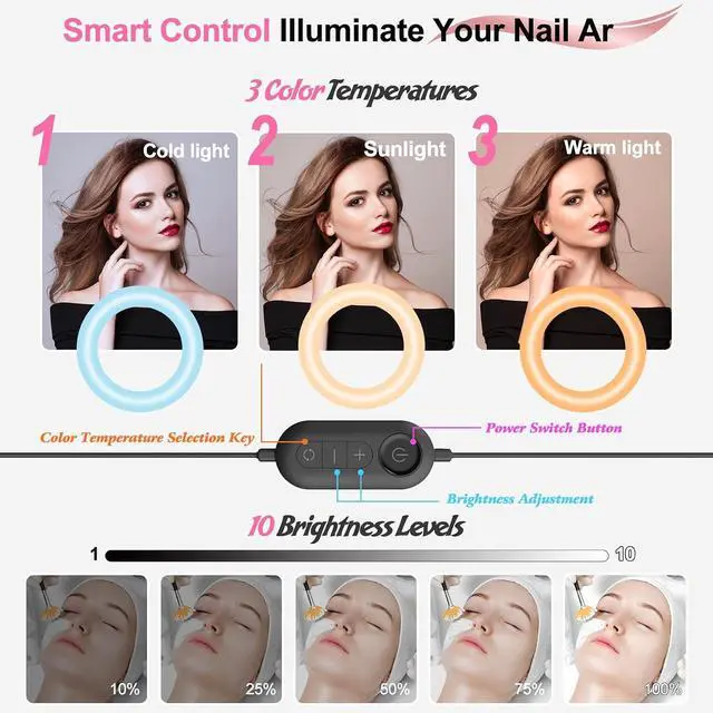 Alt view image 3 of 6 - Half Moon Light for Nail Desk: 29in LED Arch Nail Tech Table Lamp with Phone Holder - Salon Professional Desk Light 3 Color Modes & 10 Brightness Lighting for Manicure Technician UseBlack,Large