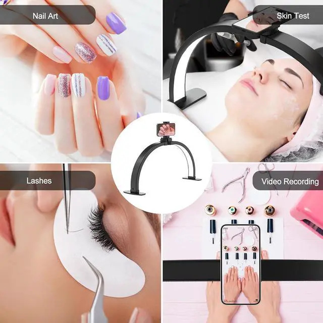 Alt view image 4 of 6 - Half Moon Light for Nail Desk: 29in LED Arch Nail Tech Table Lamp with Phone Holder - Salon Professional Desk Light 3 Color Modes & 10 Brightness Lighting for Manicure Technician UseBlack,Large
