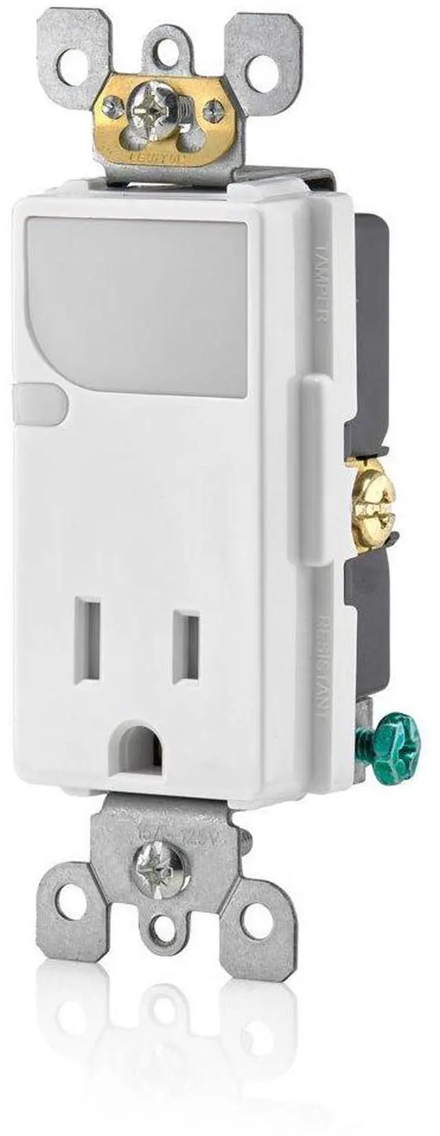 Main image of Leviton 15-Amp 125V AC Combination Decora Tamper Resistant Receptacle with LED Guide Light, T6525-W, White