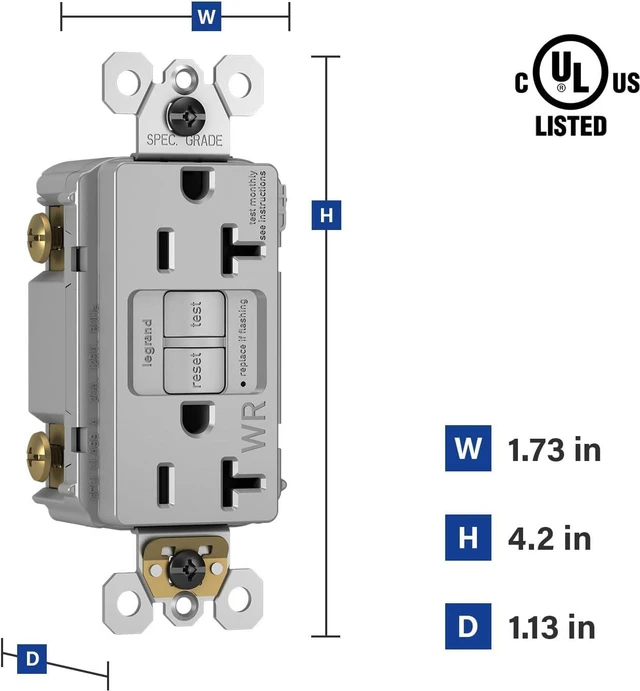 Alt view image 2 of 7 - Legrand radiant 20 Amp Weather Resistant GFCI Duplex Outlet Gray 1 Pack