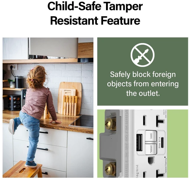 Alt view image 7 of 7 - Legrand Radiant 1597TRUSBCCW 15 Amp GFCI Self Test Tamper Resistant Decorator Duplex Outlet with USB Type C, White (1 Count)