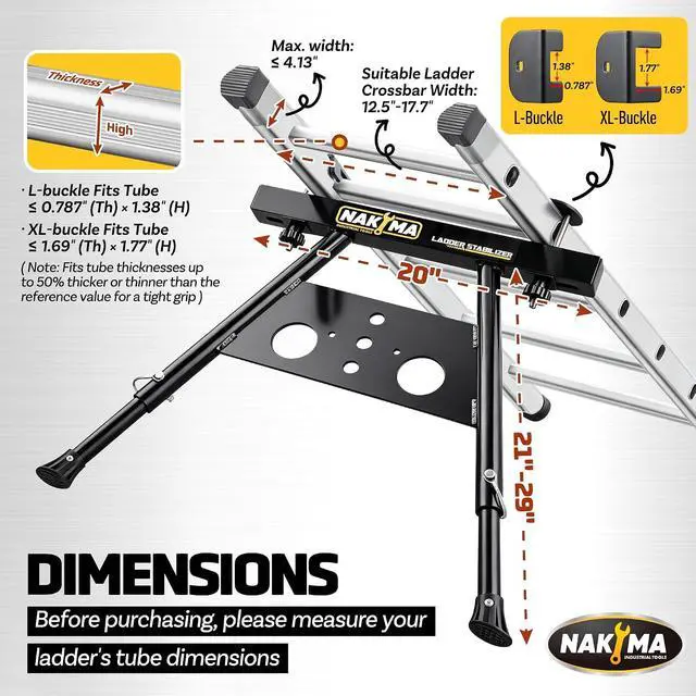 Alt view image 5 of 6 - Ladder Stabilizer, Ladder Stabilizer for Roof, Wall Ladder Standoff Aviation Grade Aluminium, Adjustable Leg 22-29.5" Ladder Stabilizer withstands 300 LBS Weight Rating