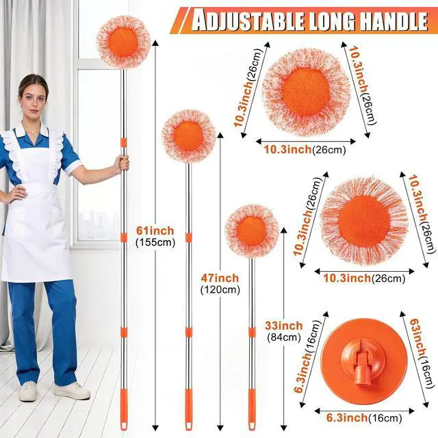Alt view image 3 of 7 - 61 in Adjustable Cleaning Mop, Dolodomy 360° Rotatable Mops for Floor Cleaning with 4 Reusable Heads, 2 Fabrics Wall Mop for Floor Door Window Ceiling and Bathroom