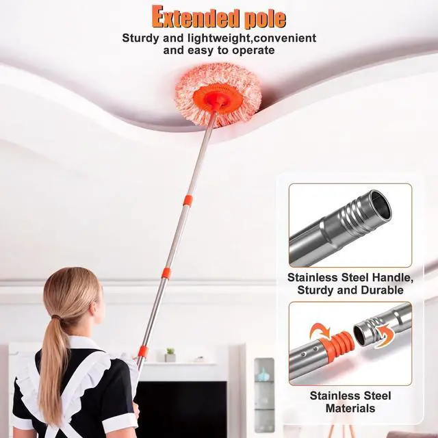 Alt view image 7 of 7 - 61 in Adjustable Cleaning Mop, Dolodomy 360° Rotatable Mops for Floor Cleaning with 4 Reusable Heads, 2 Fabrics Wall Mop for Floor Door Window Ceiling and Bathroom