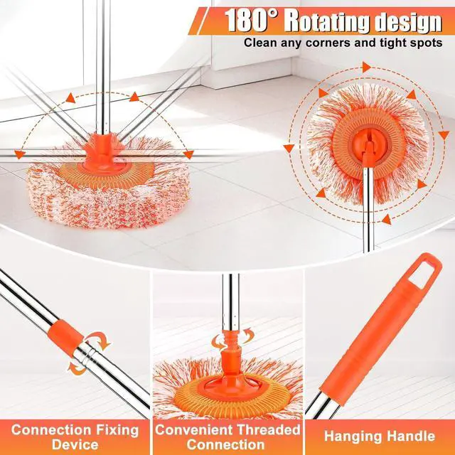 Alt view image 4 of 7 - 61 in Adjustable Cleaning Mop, Dolodomy 360° Rotatable Mops for Floor Cleaning with 4 Reusable Heads, 2 Fabrics Wall Mop for Floor Door Window Ceiling and Bathroom