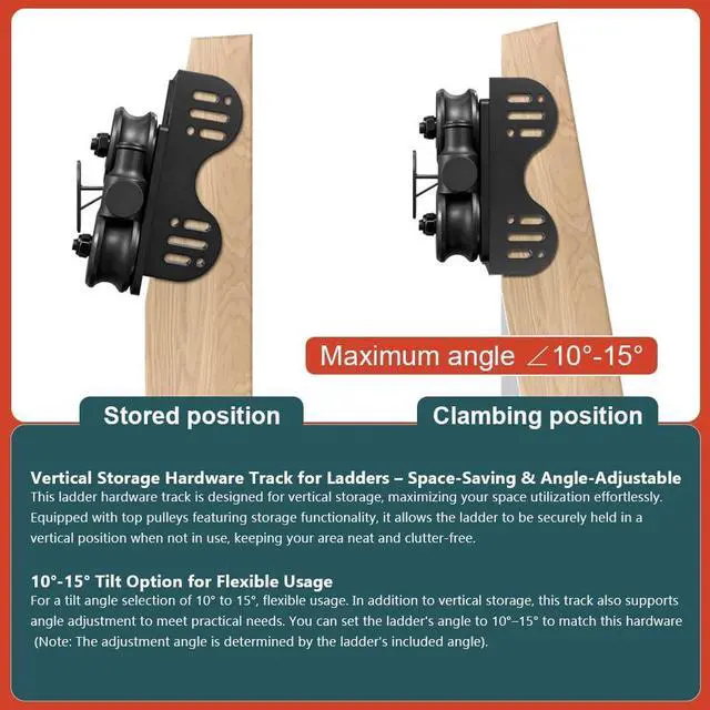 Alt view image 3 of 7 - 16FT Sliding Rolling Library Ladder Hardware Kit,Telescopic Rolling,Black