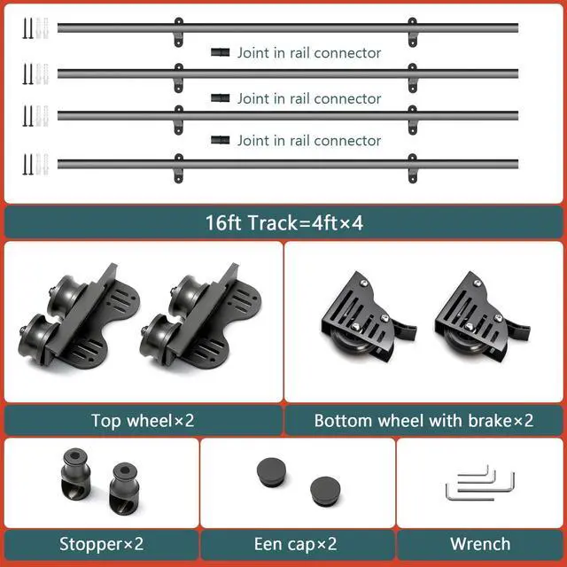 Alt view image 6 of 7 - 16FT Sliding Rolling Library Ladder Hardware Kit,Telescopic Rolling,Black