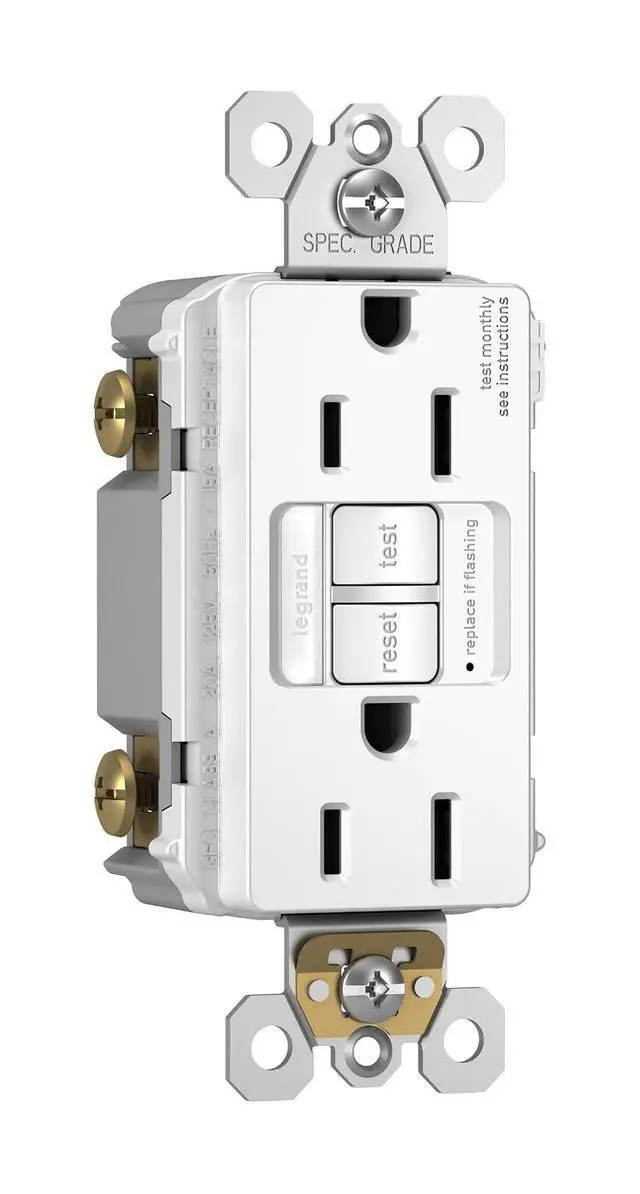 Alt view image 2 of 7 - Legrand Radiant 1597NTLTRWCCD4 15 Amp Night Light GFCI Self Test Tamper-Resistant Decorator Duplex Outlet with Cool Touch LED, White (1 Count)