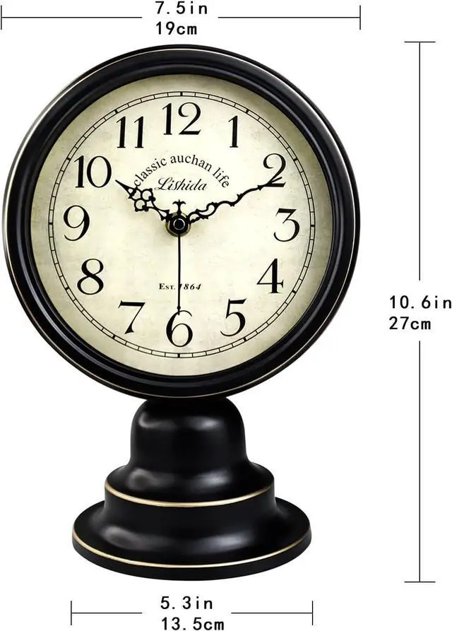 Alt view image 2 of 6 - Mid Century Modern Desk Clock - Vintage Tabletop Metal Clock for Bedroom, Kitchen, Office, Living Room - Silent Decor - Battery Operated - Black