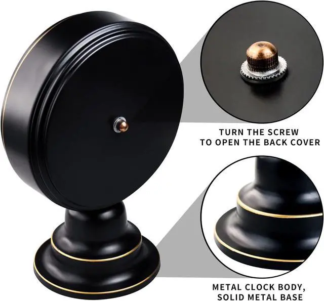 Alt view image 4 of 6 - Mid Century Modern Desk Clock - Vintage Tabletop Metal Clock for Bedroom, Kitchen, Office, Living Room - Silent Decor - Battery Operated - Black