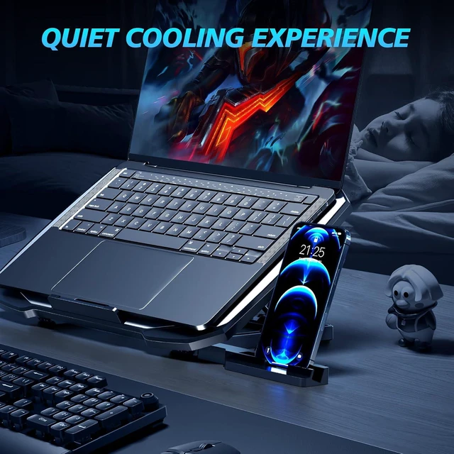 Alt view image 3 of 7 - AIMIUZI Laptop Cooling Pad,Gaming Laptop Cooler with 5 Quiet Fans for 12-15.6 Inch,Laptop Cooling Stand with 5 Height Adjustable,2 USB Ports, Phone Stand