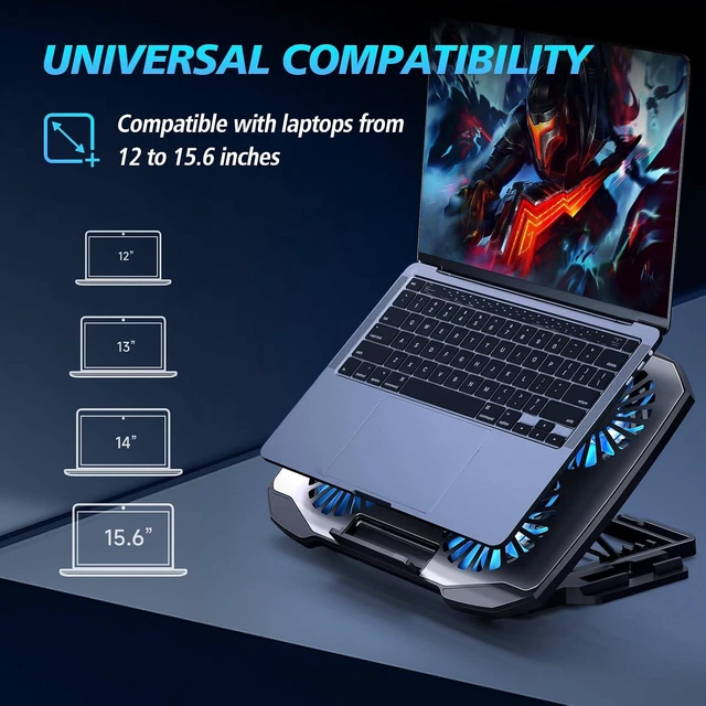 Alt view image 6 of 7 - AIMIUZI Laptop Cooling Pad,Gaming Laptop Cooler with 5 Quiet Fans for 12-15.6 Inch,Laptop Cooling Stand with 5 Height Adjustable,2 USB Ports, Phone Stand