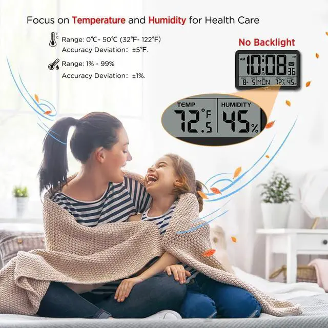 Alt view image 3 of 7 - WallarGe Auto Set Digital Wall Clock Battery Operated, Auto DST