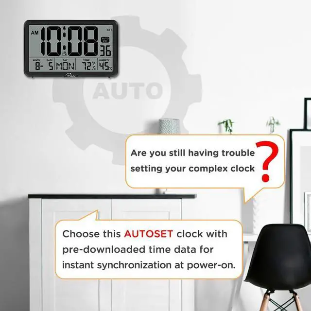 Alt view image 4 of 7 - WallarGe Auto Set Digital Wall Clock Battery Operated, Auto DST