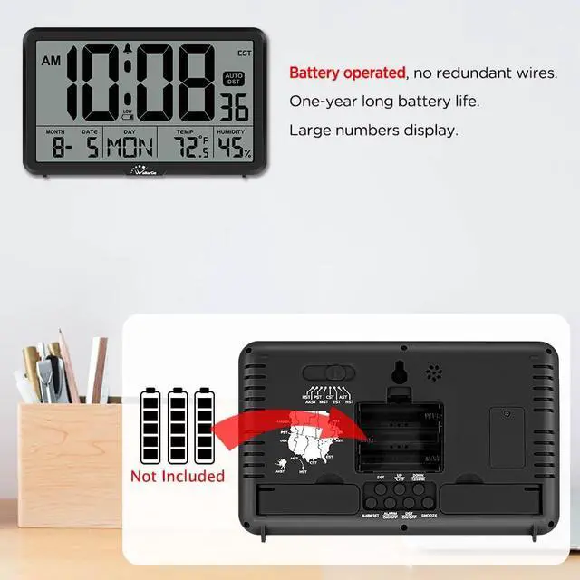 Alt view image 5 of 7 - WallarGe Auto Set Digital Wall Clock Battery Operated, Auto DST