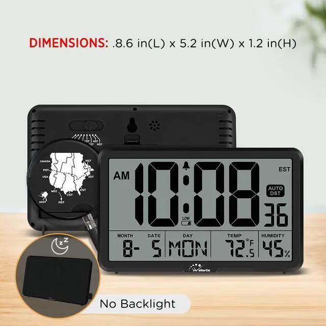 Alt view image 7 of 7 - WallarGe Auto Set Digital Wall Clock Battery Operated, Auto DST