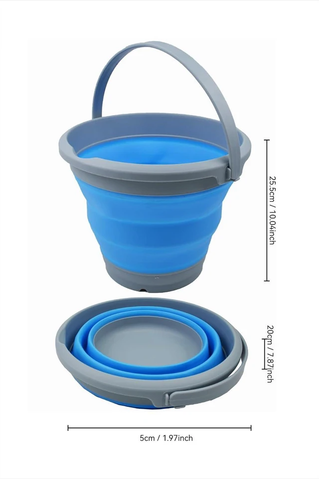 Alt view image 4 of 7 - SAMMART 5.5L (1.4 Gallon) Collapsible Plastic Bucket - Foldable Round Tub - Portable Fishing Water Pail - Space Saving Outdoor Waterpot (Grey/Marine Blue (Set of 2))