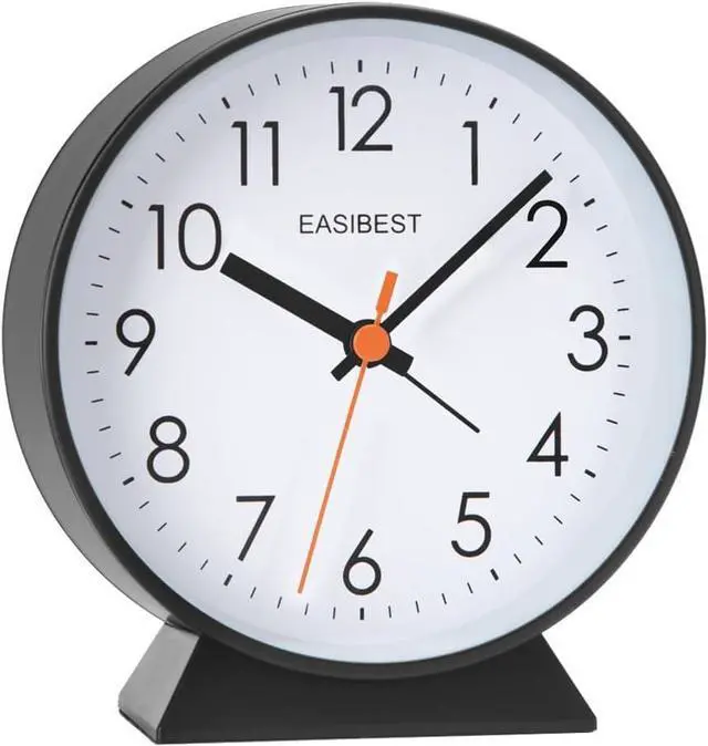 Main image of No Ticking Silent Alarm Clock,Easy to Read and Use,Ascending Sound,1 AA Battery Operated,Snooze Light,Bedside Desk Clock,Black