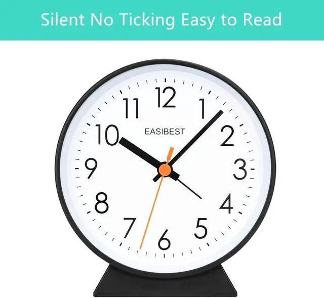 Alt view image 2 of 6 - No Ticking Silent Alarm Clock,Easy to Read and Use,Ascending Sound,1 AA Battery Operated,Snooze Light,Bedside Desk Clock,Black