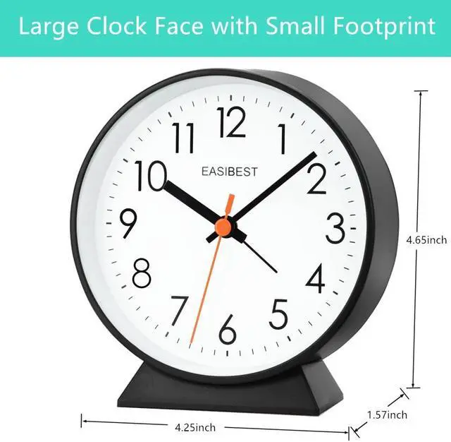 Alt view image 3 of 6 - No Ticking Silent Alarm Clock,Easy to Read and Use,Ascending Sound,1 AA Battery Operated,Snooze Light,Bedside Desk Clock,Black