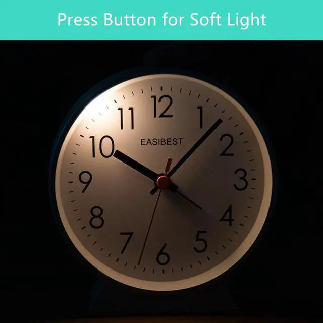 Alt view image 4 of 6 - No Ticking Silent Alarm Clock,Easy to Read and Use,Ascending Sound,1 AA Battery Operated,Snooze Light,Bedside Desk Clock,Black
