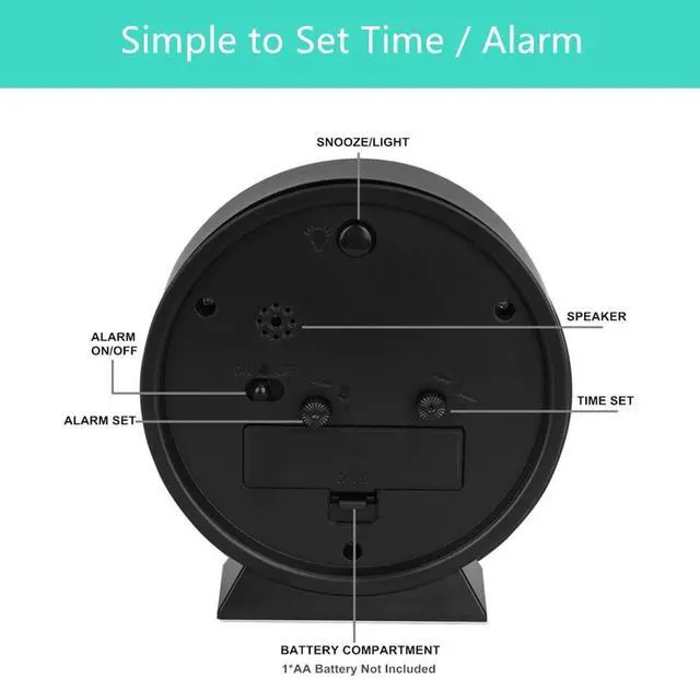 Alt view image 5 of 6 - No Ticking Silent Alarm Clock,Easy to Read and Use,Ascending Sound,1 AA Battery Operated,Snooze Light,Bedside Desk Clock,Black