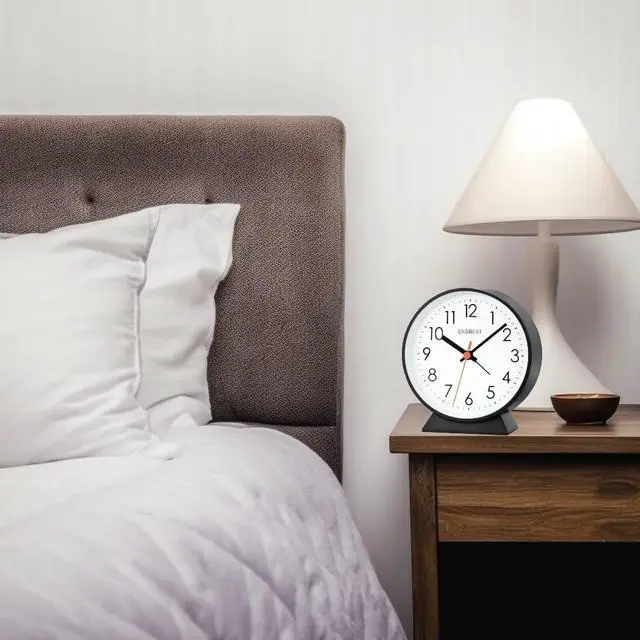 Alt view image 6 of 6 - No Ticking Silent Alarm Clock,Easy to Read and Use,Ascending Sound,1 AA Battery Operated,Snooze Light,Bedside Desk Clock,Black