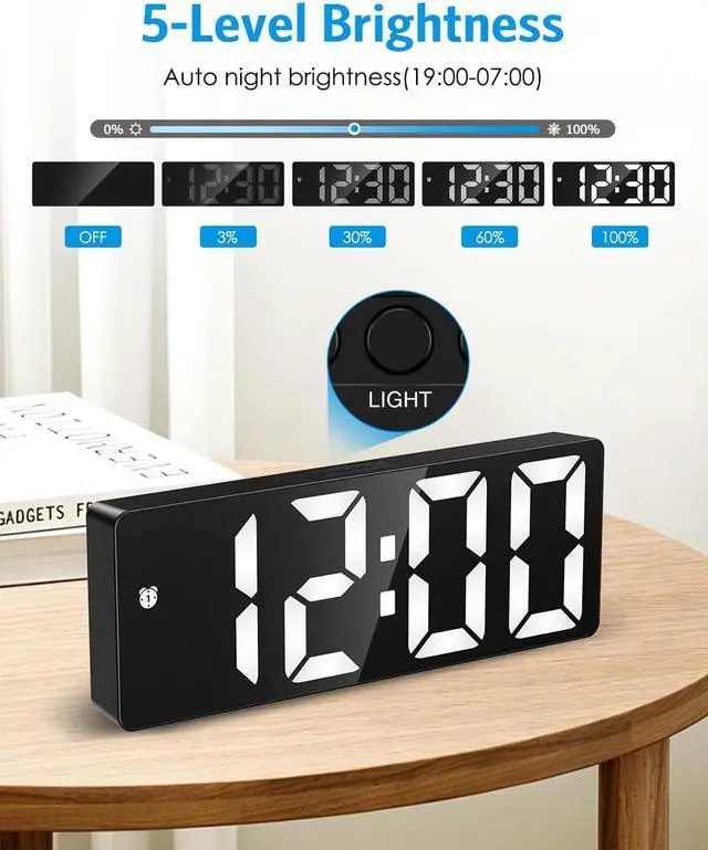 Alt view image 2 of 7 - AMIR Digital Alarm Clock, Large Display LED Bedside Clock for Bedroom