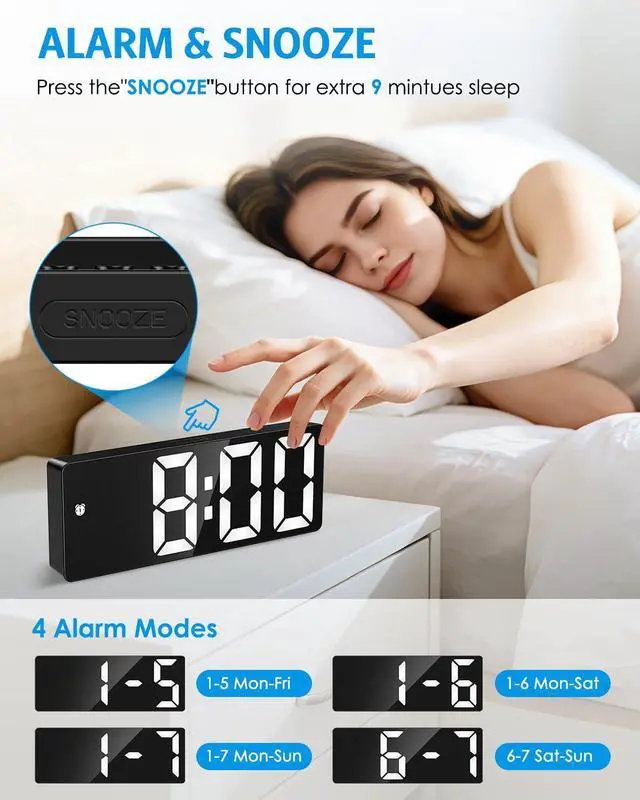 Alt view image 3 of 7 - AMIR Digital Alarm Clock, Large Display LED Bedside Clock for Bedroom