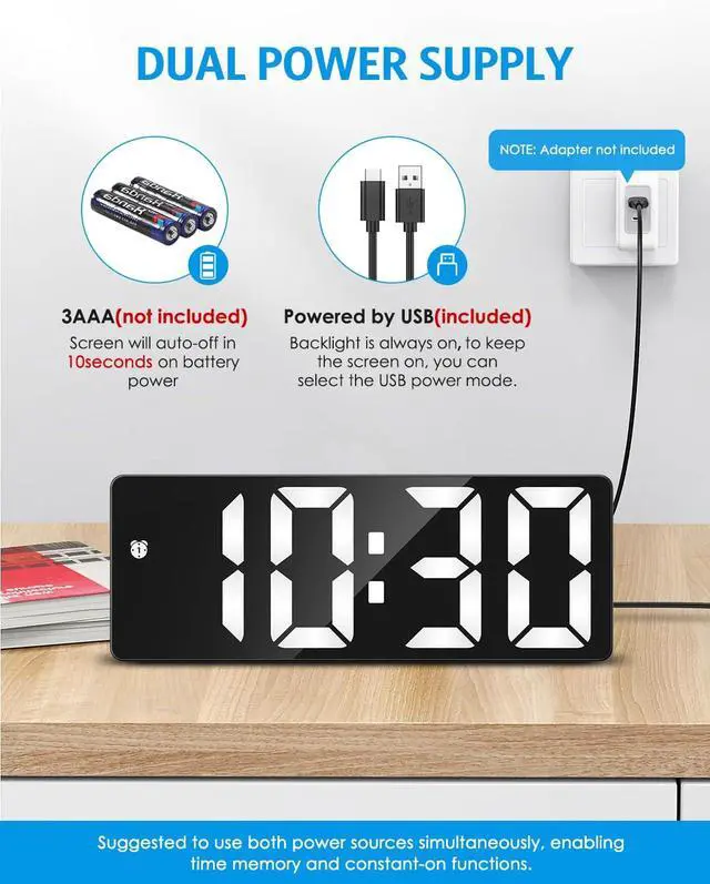 Alt view image 5 of 7 - AMIR Digital Alarm Clock, Large Display LED Bedside Clock for Bedroom