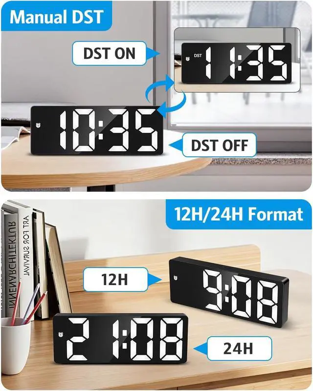 Alt view image 6 of 7 - AMIR Digital Alarm Clock, Large Display LED Bedside Clock for Bedroom