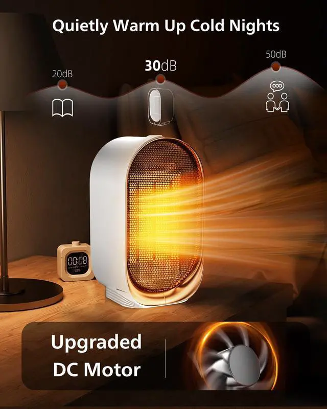 Alt view image 2 of 6 - QQT 1000W Ceramic Heater,Safe 2 Modes,30dB,41-86°F for Bedroom Office