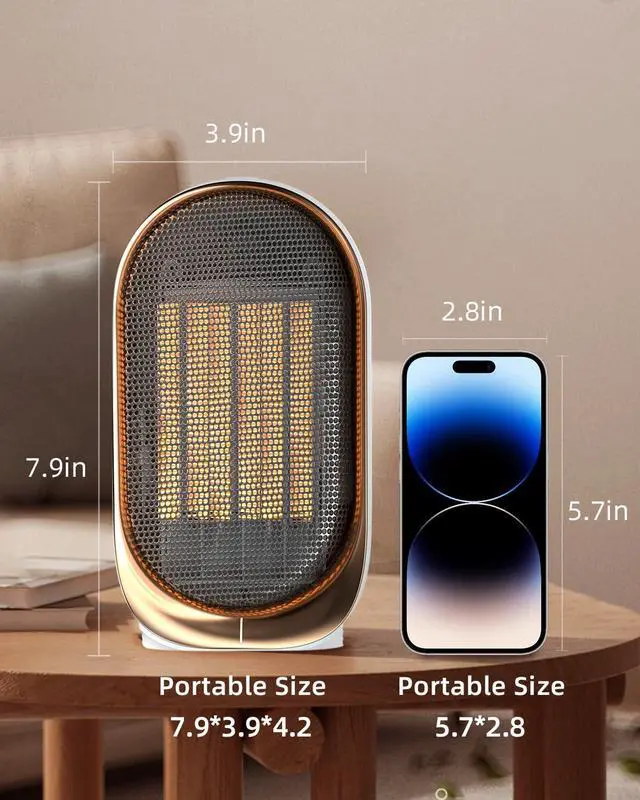 Alt view image 6 of 6 - QQT 1000W Ceramic Heater,Safe 2 Modes,30dB,41-86°F for Bedroom Office