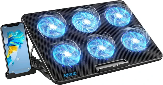Main image of AIMIUZI Laptop Cooling Pad, Gaming Laptop Cooler with 6 Quiet Fans, Laptop Fan Cooling Pad Fits 12-17 Inch Laptop, USB Port Powered, 7 Adjustable Height