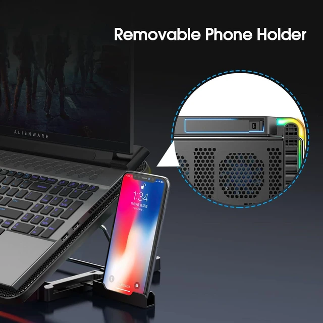 Alt view image 7 of 7 - AIMIUZI Laptop Cooling Pad, Gaming Laptop Cooler with 6 Quiet Fans, Laptop Fan Cooling Pad Fits 12-17 Inch Laptop, USB Port Powered, 7 Adjustable Height