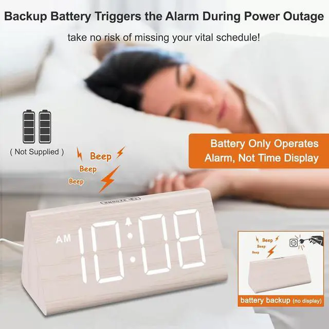 Alt view image 3 of 7 - DreamSky Wooden Digital Alarm Clock for Bedrooms with Large Numbers